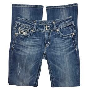 EUC - Miss Me Low Rise Medium Wash Embellished Bootcut Jeans